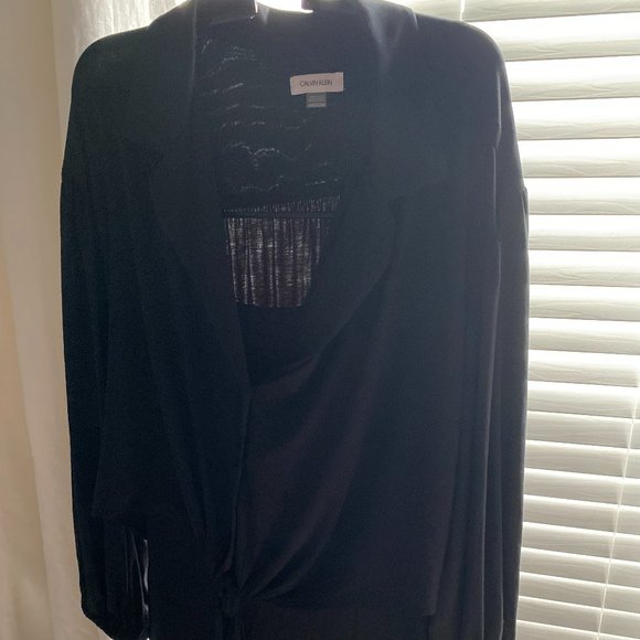 Calvin Klein Black Dress with Button and Tie-front - Picture 6 of 7